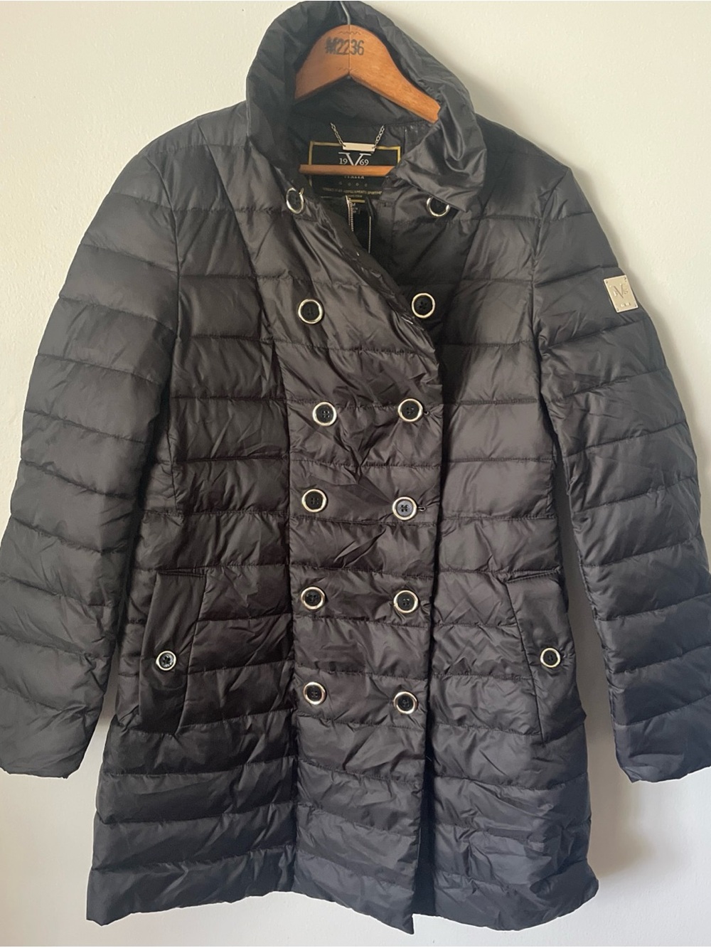Versace 1969 Italia Black Quilted Double-breasted Puffer Jacket Down Blend M